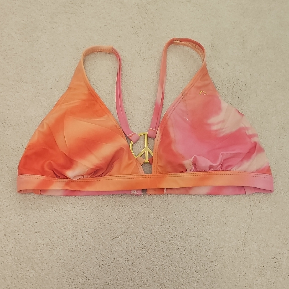 GUESS Orange and Pink Tie-Dye Bikini Top Size L